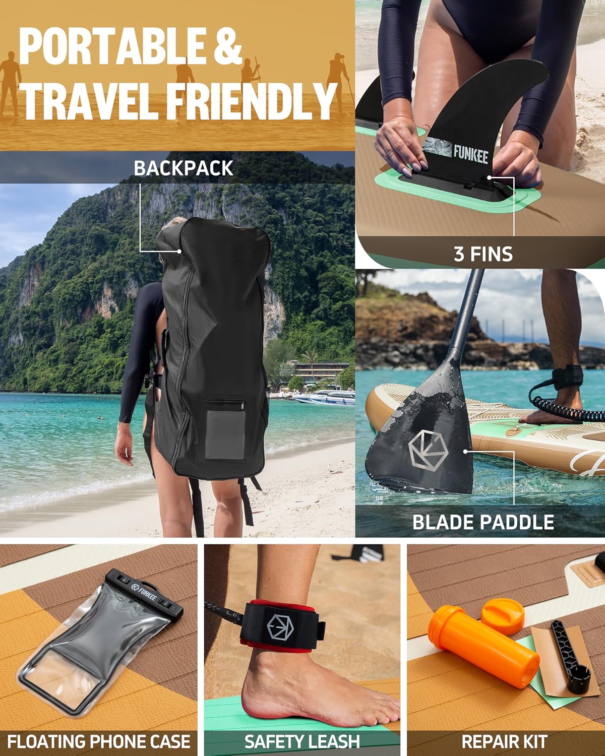 11'×34'×6' Extra Wide Inflatable Stand Up Paddle Board, Sup Board with Removable Fins, Backpack, Floating Paddle, Safety Leash, Floating Phone Case for Adults & Youth of All Skill Levels