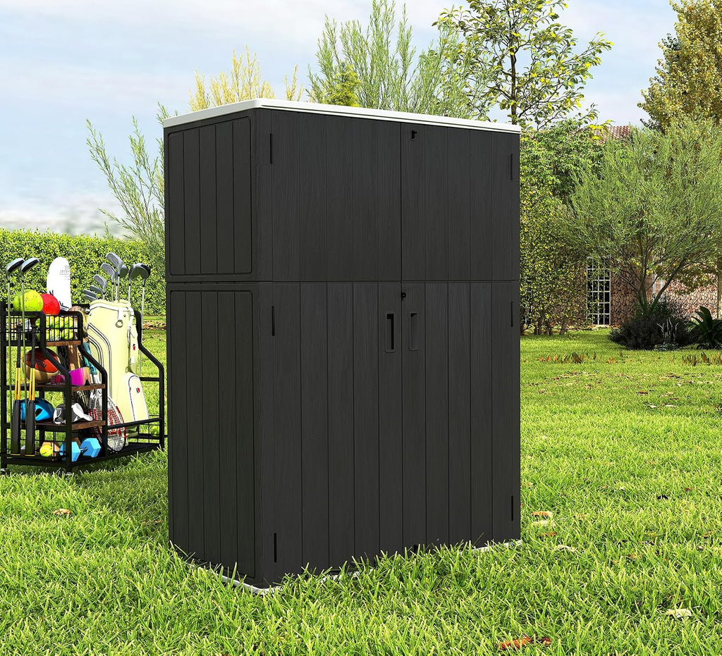 ZZM 57 Cu.ft Outdoor Storage Shed with Floor HDPE Double-Wall Resin Sheds Outdoor Storage, Lockable Weatherproof Storage Cabinet Fit for Garden Tools, Garage can, Bike, Patio Furniture, Black