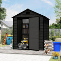 Plastic Storage Shed 6x6 Ft, Resin Outdoor Storage Shed, Garden Tool Sheds Weatherproof for Store Patio Furniture, Garden Tools Bike Accessories, Beach Chairs and Lawn Mower, Black Wood Grain