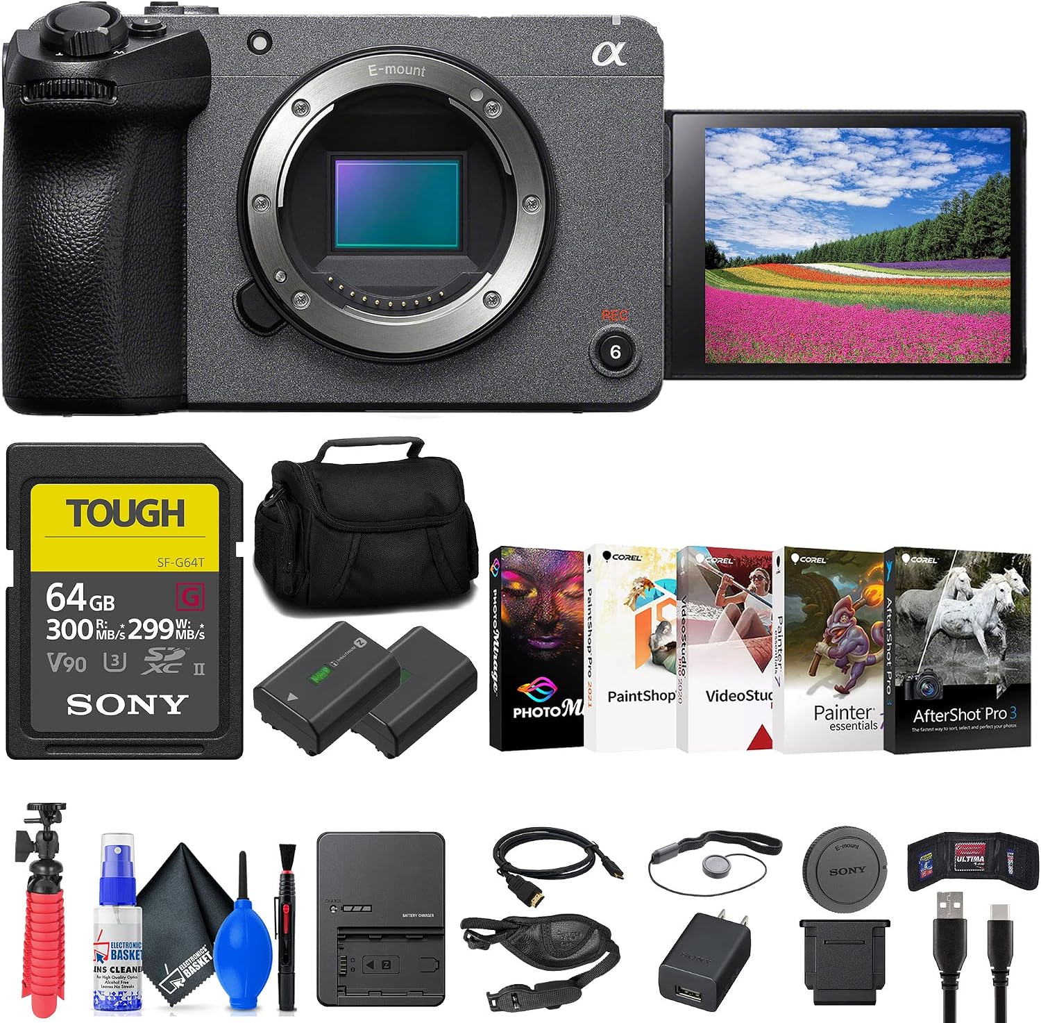 Sony FX30 Digital Cinema Camera (ILME-FX30B) + 64GB SF-G Tough Card + Bag + NP-FZ100 Compatible Battery + Charger + Photo Software + Flex Tripod + Hand Strap + Memory Wallet + More (Renewed)