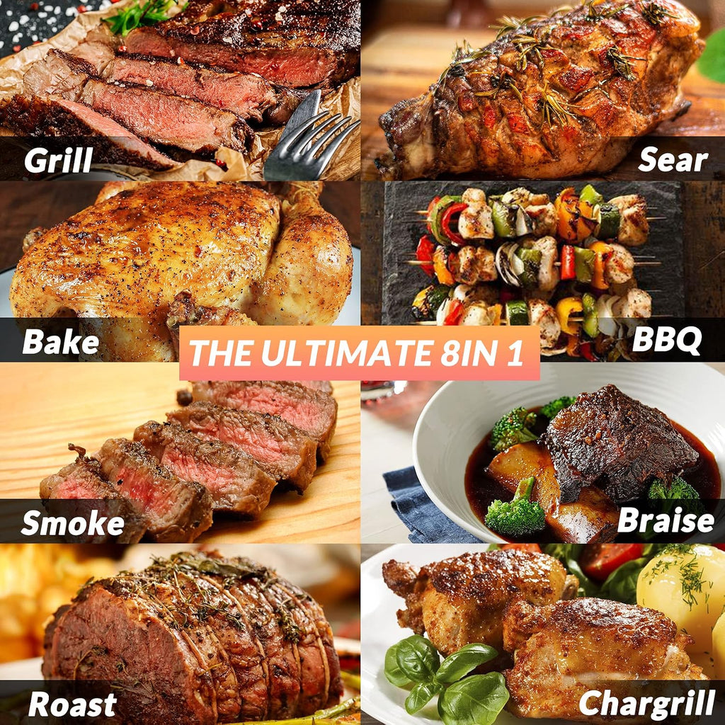 ONLYFIRE GRILLS BBQ Wood Pellet Grill Smoker with Digital Control, Meat Probe & 2 Tiers Cooking Area, Portable Tabletop Grilling Stove for BBQ, Smoke, Bake and Roast, RV Camping, Blue GS313