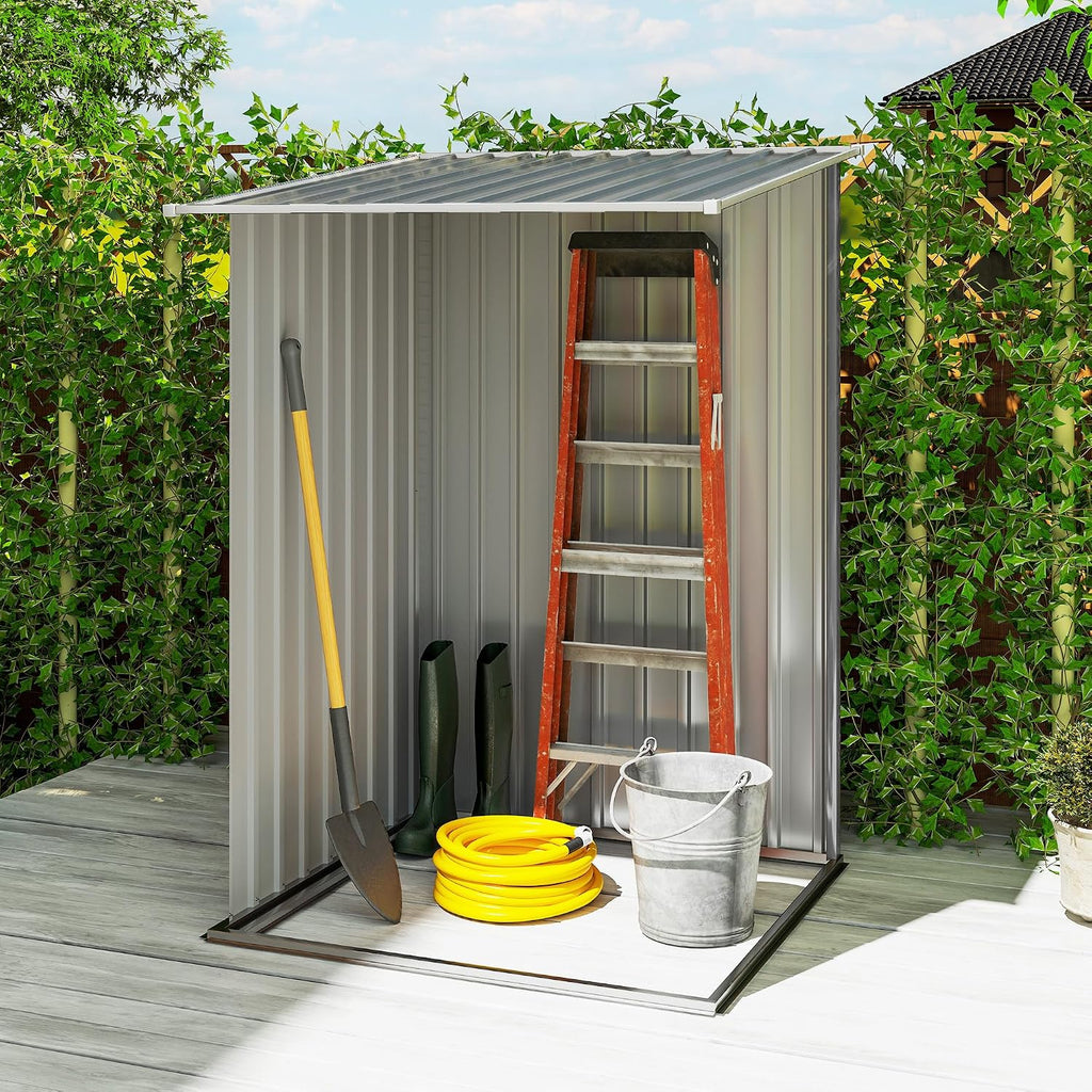 Outsunny 3.3' x 3.4' Outdoor Storage Shed, Metal Garden Tool House with Sloping Roof and Lockable Door for Backyard, Bike, Patio, Garage, Lawn, Gray