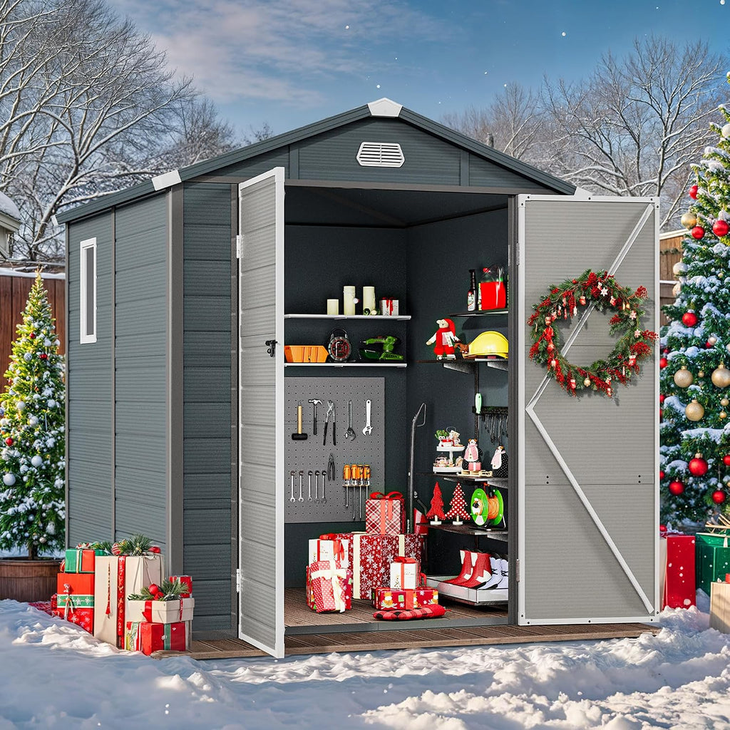 YITAHOME 6x6FT Resin Storage Unit sans Flooring, All-Weather Plastic Shed with Window, Vents and Secured Doors, Outdoor Plastic Tool Cabin for Poolside, Lawn, Backyard, Patio, Dark Gray