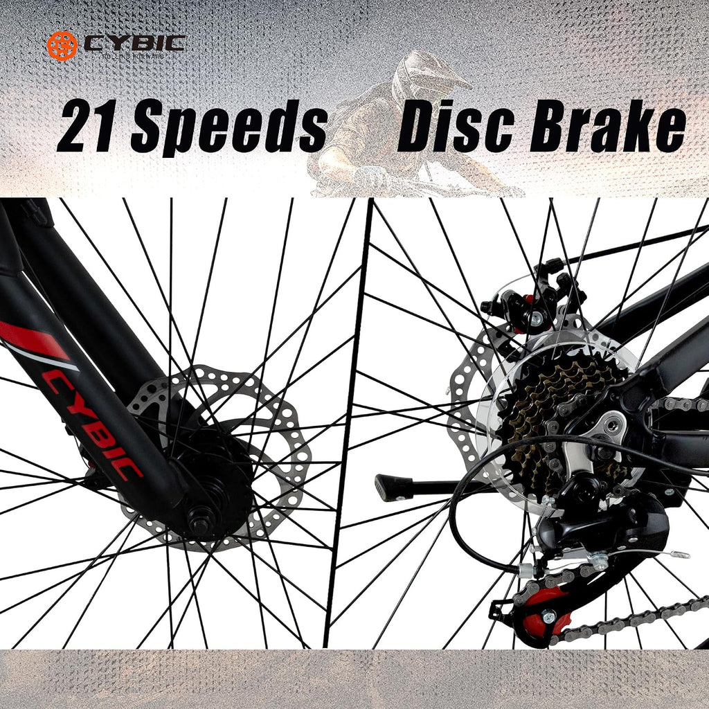 CYBIC Mountain Bike with 21-Speed, 26 Inch Aluminum Frame, Dual Disc Brake Mens and Womens Mountain Bike, Lightweight Cycling Bicycle, MTB Bicycle for Adults