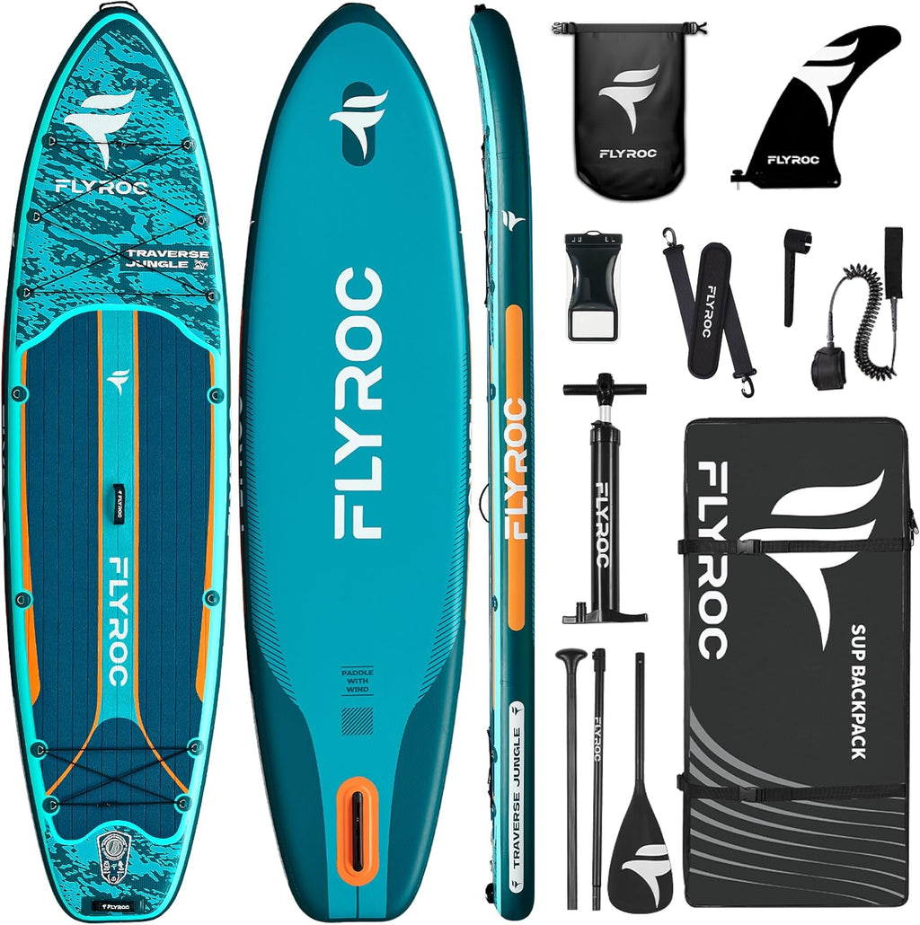 11'6x35'' Extra Wide Inflatable Paddle Board, 450lb Capacity Stand Up Paddle Board for Adults (x3), Stable Inflatable SUP, All Skill Levels, 3 Handles, 100L Backpack, 3PCS Paddle, 5L Dry Bag