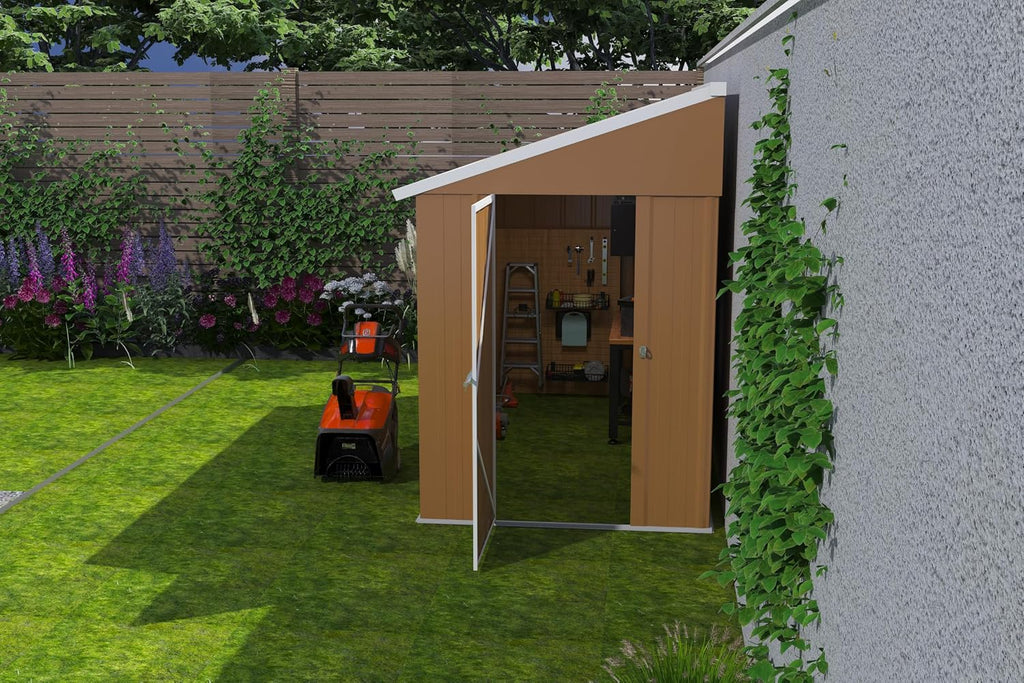 KEIKI 8x4 FT Heavy-Duty Metal Storage Shed, Outdoor Storage Shed with 2 Doors, Windows & Ventilation, Utility and Tool Shed with Slooping Roof for Garden, Backyard, Patio, Lawn