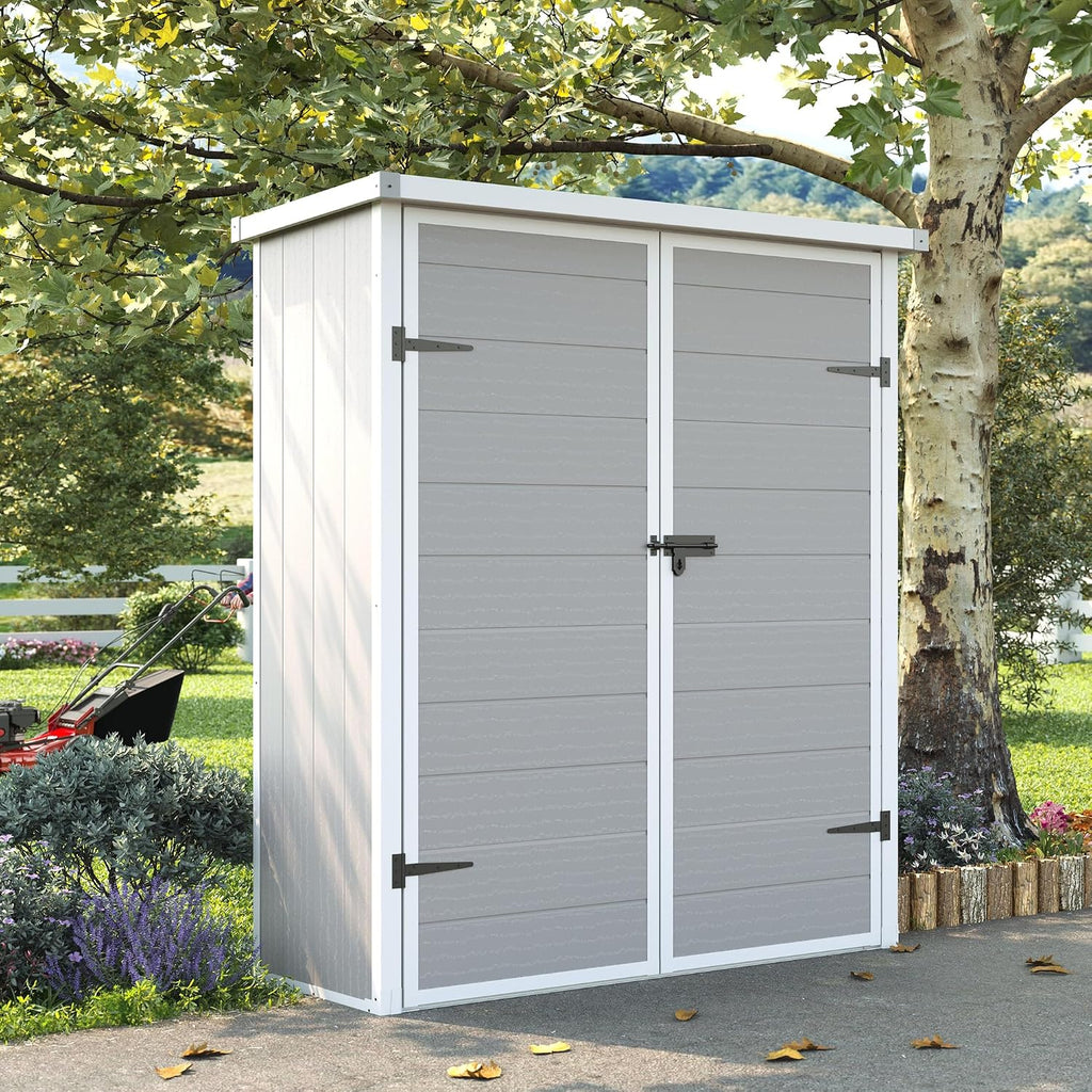 UDPATIO Vertical Storage Shed 51 Cu.ft, 3 ft x 5 ft Resin Outdoor Sheds Waterproof Plastic Storage Cabinet for Garden, Backyard, Lawn, Grey
