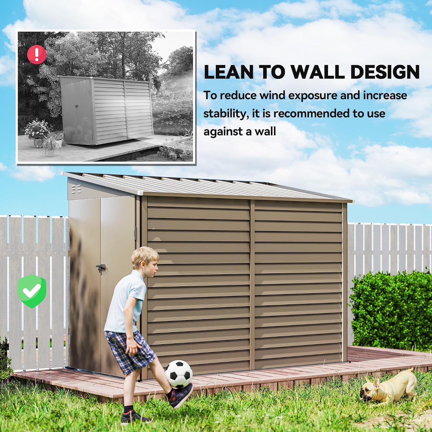 Outsunny 4.6' x 9' Steel Outdoor Storage Shed, Waterproof Lean to Shed, Metal Garden Tool House with Foundation Kit, Lockable Doors, Gloves and 2 Air Vents for Backyard, Patio, Lawn, Brown