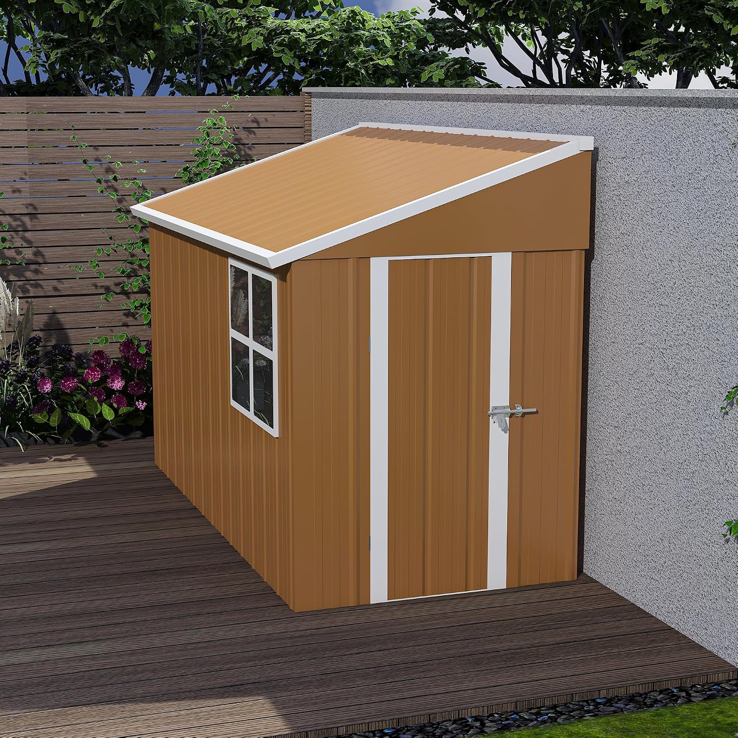 KEIKI 8x4 FT Heavy-Duty Metal Storage Shed, Outdoor Storage Shed with 2 Doors, Windows & Ventilation, Utility and Tool Shed with Slooping Roof for Garden, Backyard, Patio, Lawn
