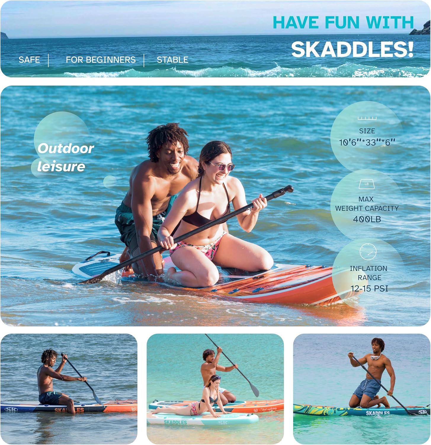 10'6'' Inflatable Stand Up Paddle Board (SUP) for Adults and Youth with Non-Slip Deck – Complete Accessories Kit, for Fishing, Yoga, Fitness & Family Fun
