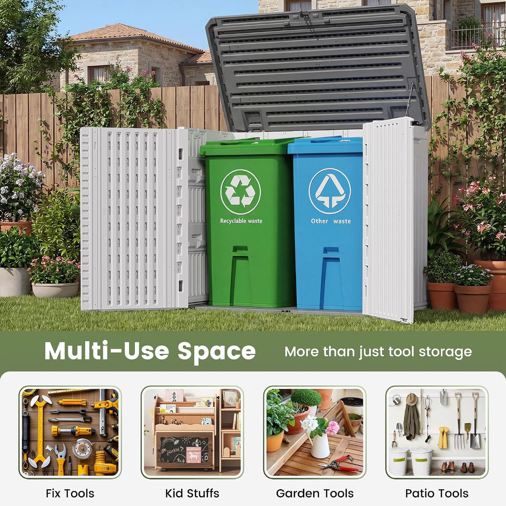 UDPATIO 34 Cu.Ft Resin Outdoor Storage Shed, Patio Plastic Vertical Sheds with Floor, Waterproof Bin Shed Horizontal Storage Cabinet for Patio, Backyards, Garden, Pool, Tool Shed