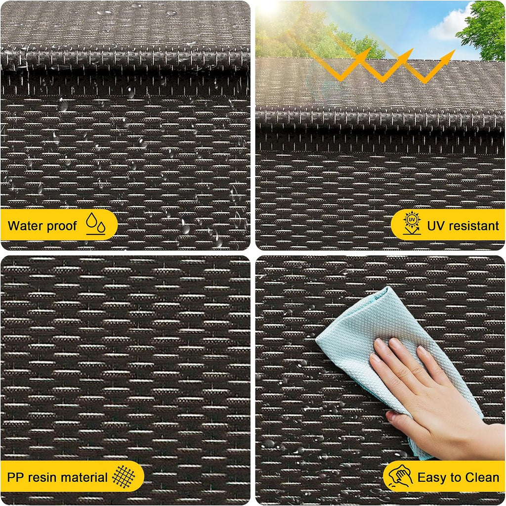 Large Deck Box Waterproof PE Rattan Outdoor Storage Box with Handles and Wheels, Storage Bin for Garden, Balcony, Porch, Pool, Yard (Brown, 125 Gallon)