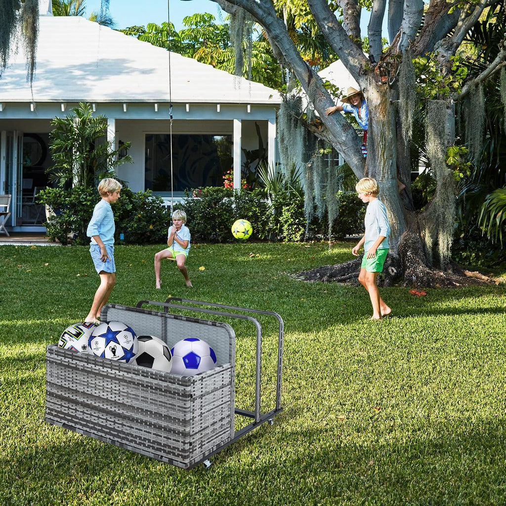 Outdoor Storage, Double Layer Poolside Float Storage, Patio Poolside Float Storage Basket, Storage Box, PE Rattan Outdoor Pool Caddy with Rolling Wheels for Floaties,Beach-Sturdy,Grey