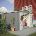 8x10 FT Outdoor Storage Shed, Metal Garden Shed with Lockable Hinged Doors, Outside Tool Shed with Sloped Roof & 4 Air Vents, Waterproof Storage Building for Backyard, Patio, Lawn, Gray