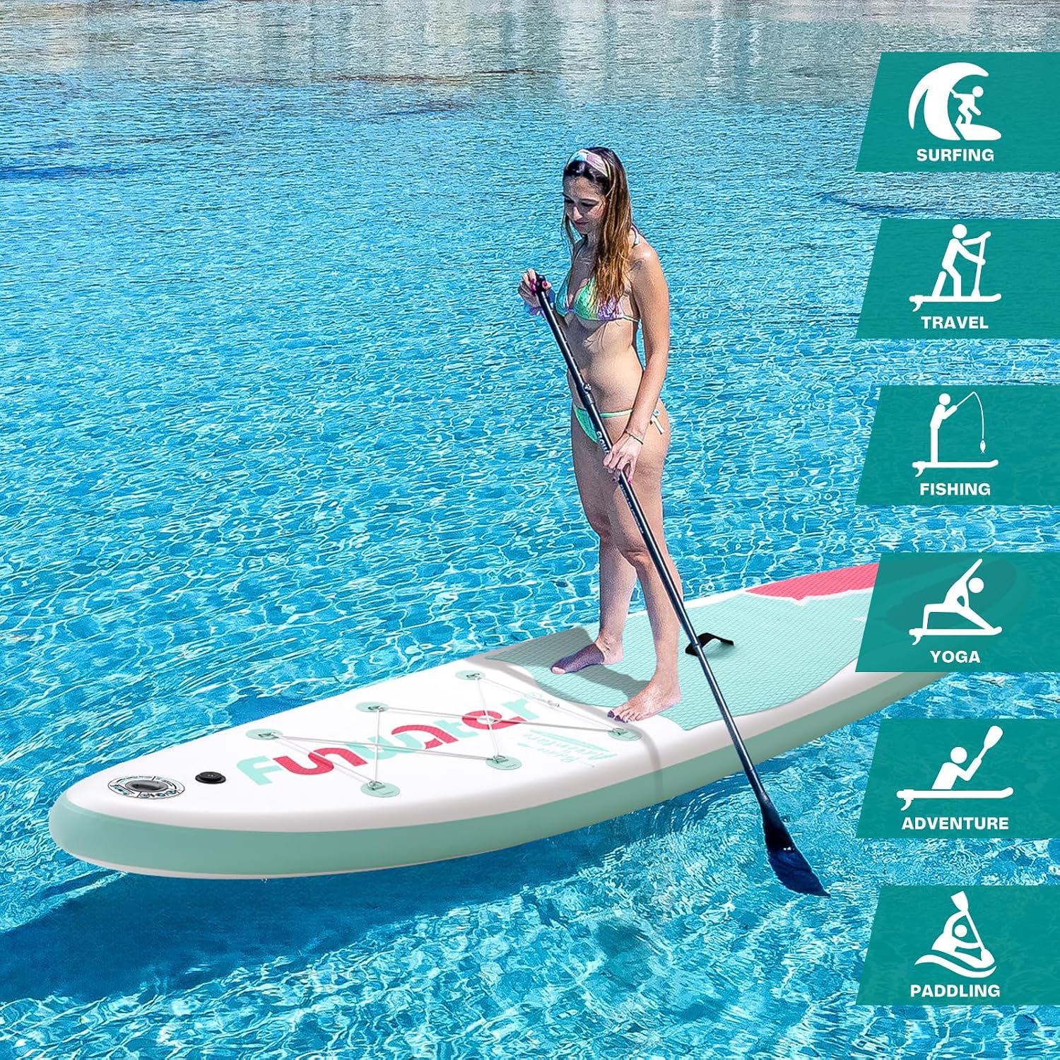 FunWater Inflatable Stand Up Paddle Board 10'6'/11'/11'6' Paddle Board for Adults & Youth, Paddleboards Inflatable with Premium SUP Accessories, Wide Stable, Non-Slip Comfort Deck