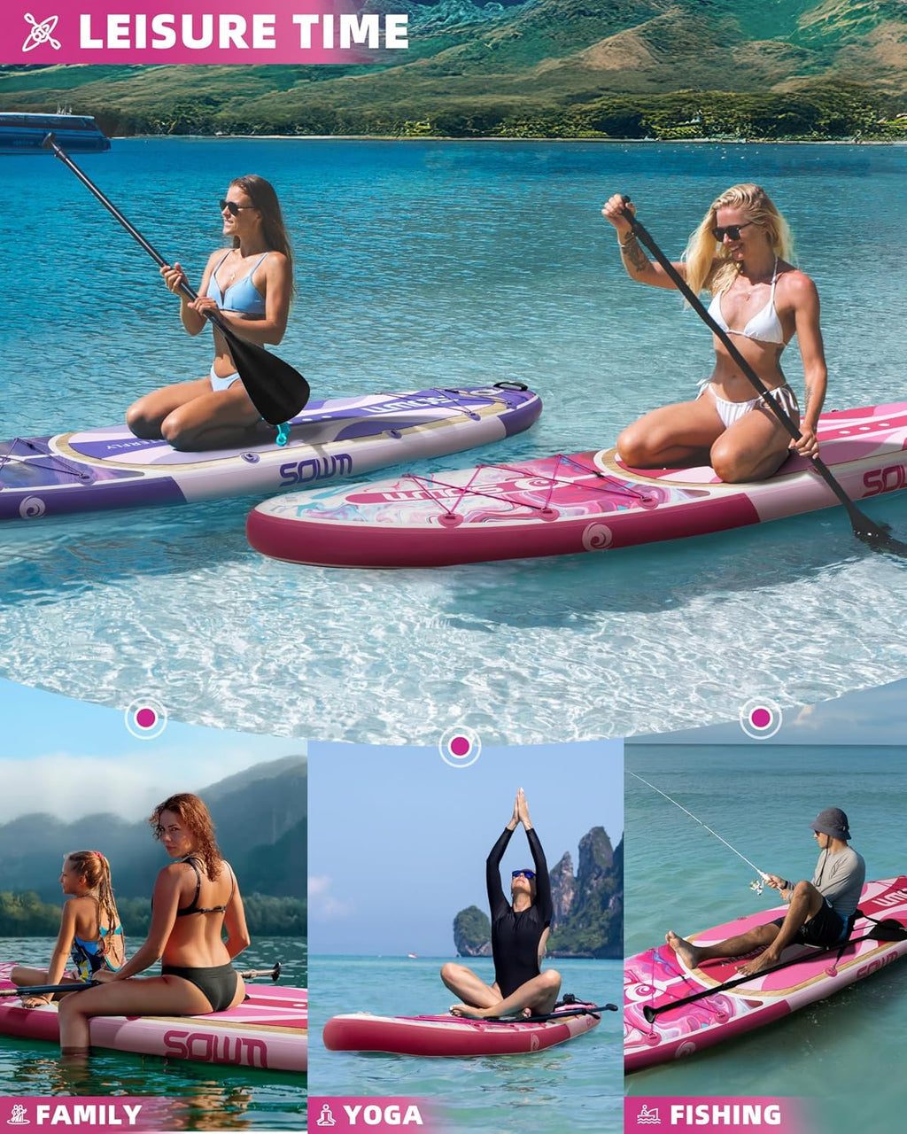 11'*33'/34' Inflatable Stand Up Paddle Board for Beginners,400/420lbs Capacity, Anti-Slip EVA Deck, Includes Adjustable Paddle, Pump, Backpack & SUP Accessories for Surfing, Fishing, Yoga & More