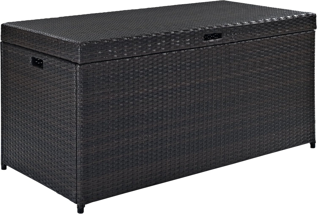 Crosley Furniture Palm Harbor Wicker Outdoor Storage Box for Patio Furniture Cushions and Pool Floats, Brown