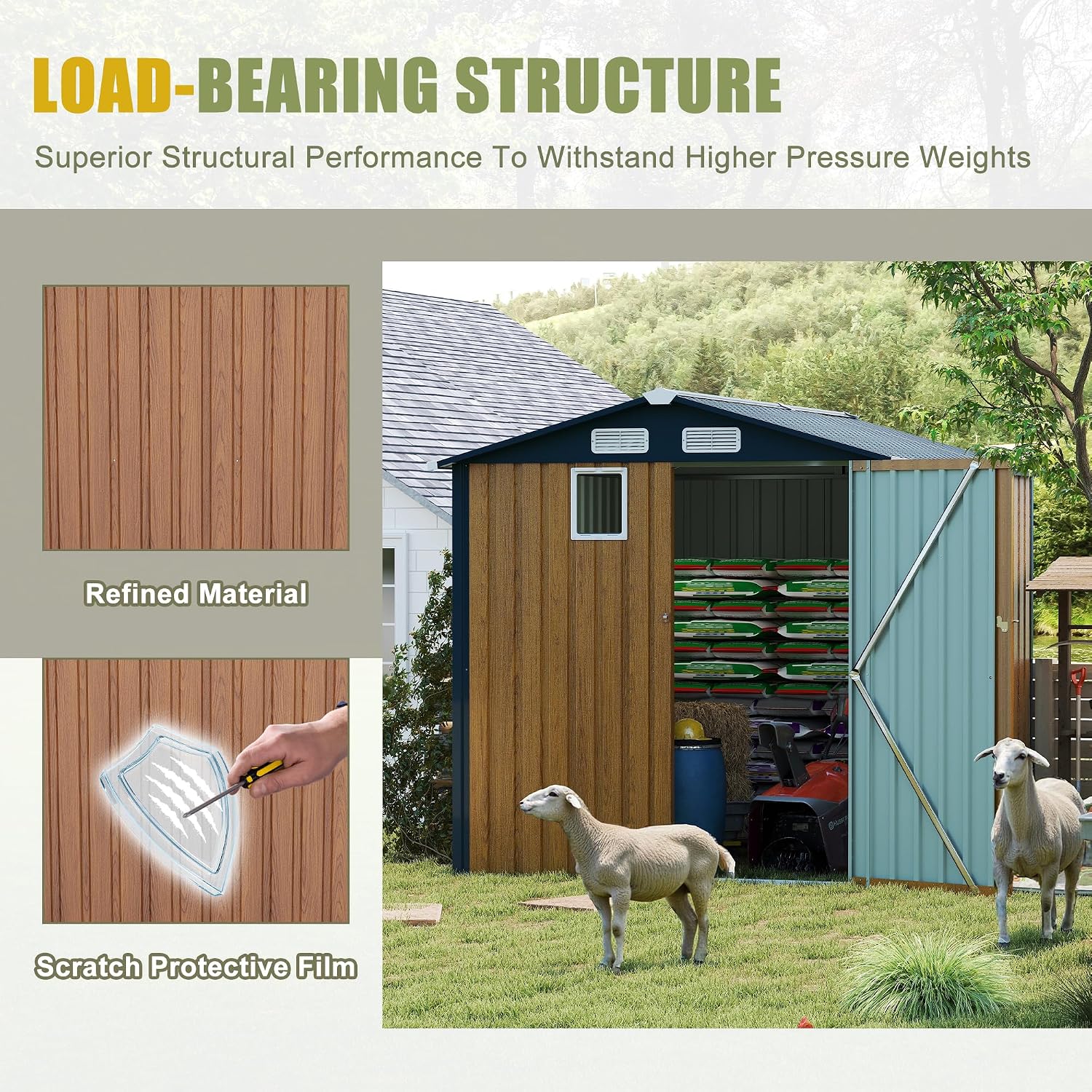 YOPTO 6x8 FT Sheds & Outdoor Storage,Steel Storage Shed with Lockable Doors and Window,Waterproof Garden Shed w/Roof Slope Design & Weather Versatility,Tool House for Storing Bicycles,Yellow