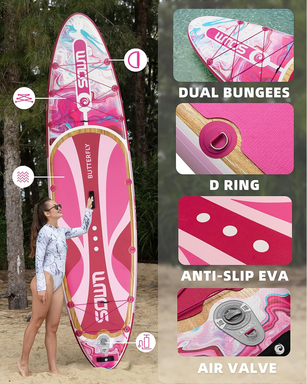 11'*33'/34' Inflatable Stand Up Paddle Board for Beginners,400/420lbs Capacity, Anti-Slip EVA Deck, Includes Adjustable Paddle, Pump, Backpack & SUP Accessories for Surfing, Fishing, Yoga & More