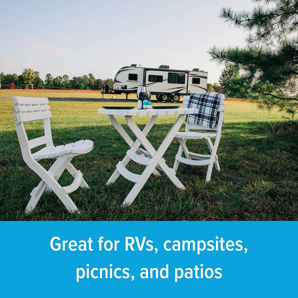 Camco Outdoor Table and Chair Set | Features Foldable Design for Compact RV Storage and Organization | Great for Camping, Events, Patios, and More | No-Tool Assembly | 3-Piece, White (51640)