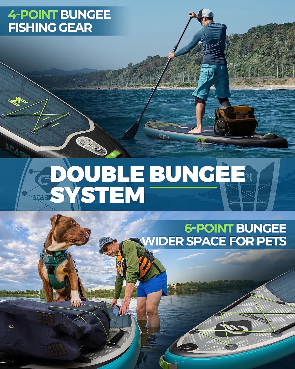MOUSA 11'6'x35 Extra Wide Inflatable Stand Up Paddle Board, Stable Long SUP for 2 People/Family, Shoulder Strap, 3/5 Handles, 100L Backpack, All-Round Sup Board, Removeable Fin