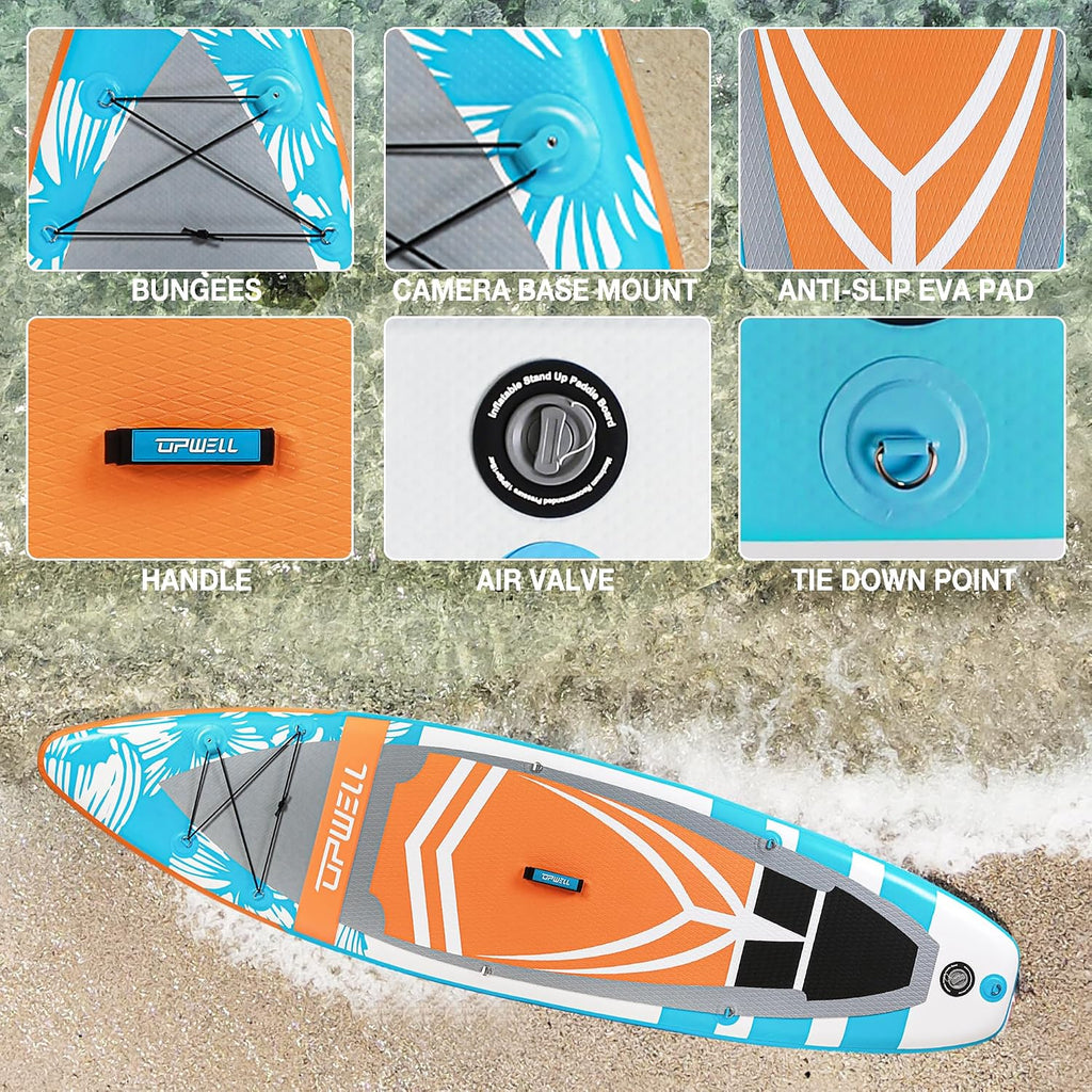 UPWELL 10'6'/11'/11'6' Inflatable Paddle Board, Stand Up Paddlboard for Youth & Adults, Stable Design, Premium SUP Accessories, Backpack, Leash, Hand Pump, Fins