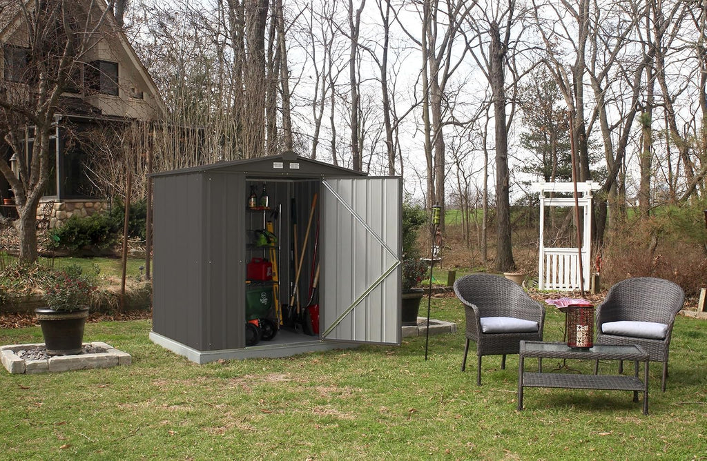 ARROW 6' x 5' EZEE Galvanized Steel Low Gable Shed Charcoal, Storage Shed with Peak Style Roof