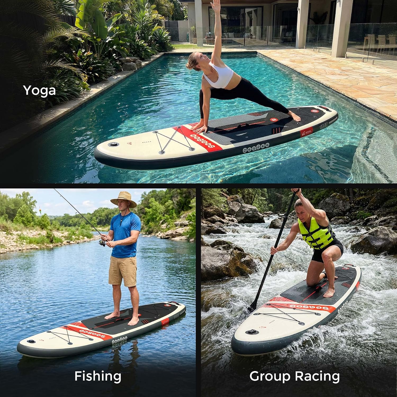 Inflatable Stand Up Paddle Board Includes Paddle, Dual Action Pump, and Accessories 11ft Lightweight iSUP, 33'*6' Wide Stable Design, Anti-Slip EVA Deck, Paddle Board for Adults