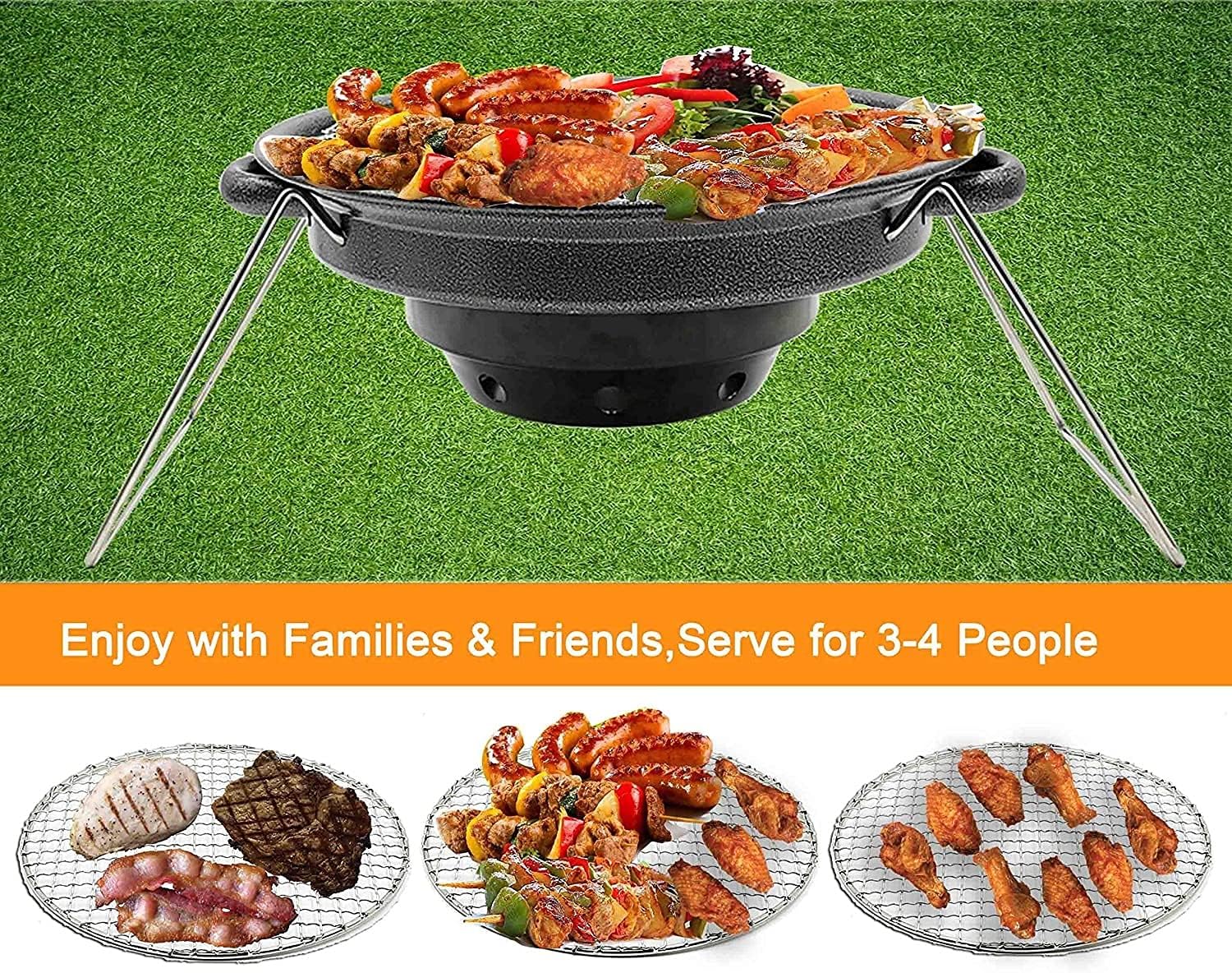 Charcoal Korean BBQ Grill Outdoor Portable BBQ Grill Stainless Steel Charcoal Grill Bracket Barbecue Stove Easy Storage Grill Table Barbecue Stove