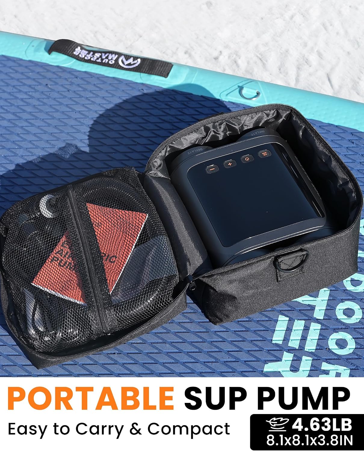 OutdoorMaster Vortex Pro 57.7Wh Rechargeable Paddle Board Pump Portable, Electric SUP Pump Battery for 3 SUPs Inflation & Deflation, Max 20PSI 12V/15.8V DC & Type-C Input, 8 Nozzles for Inflatables