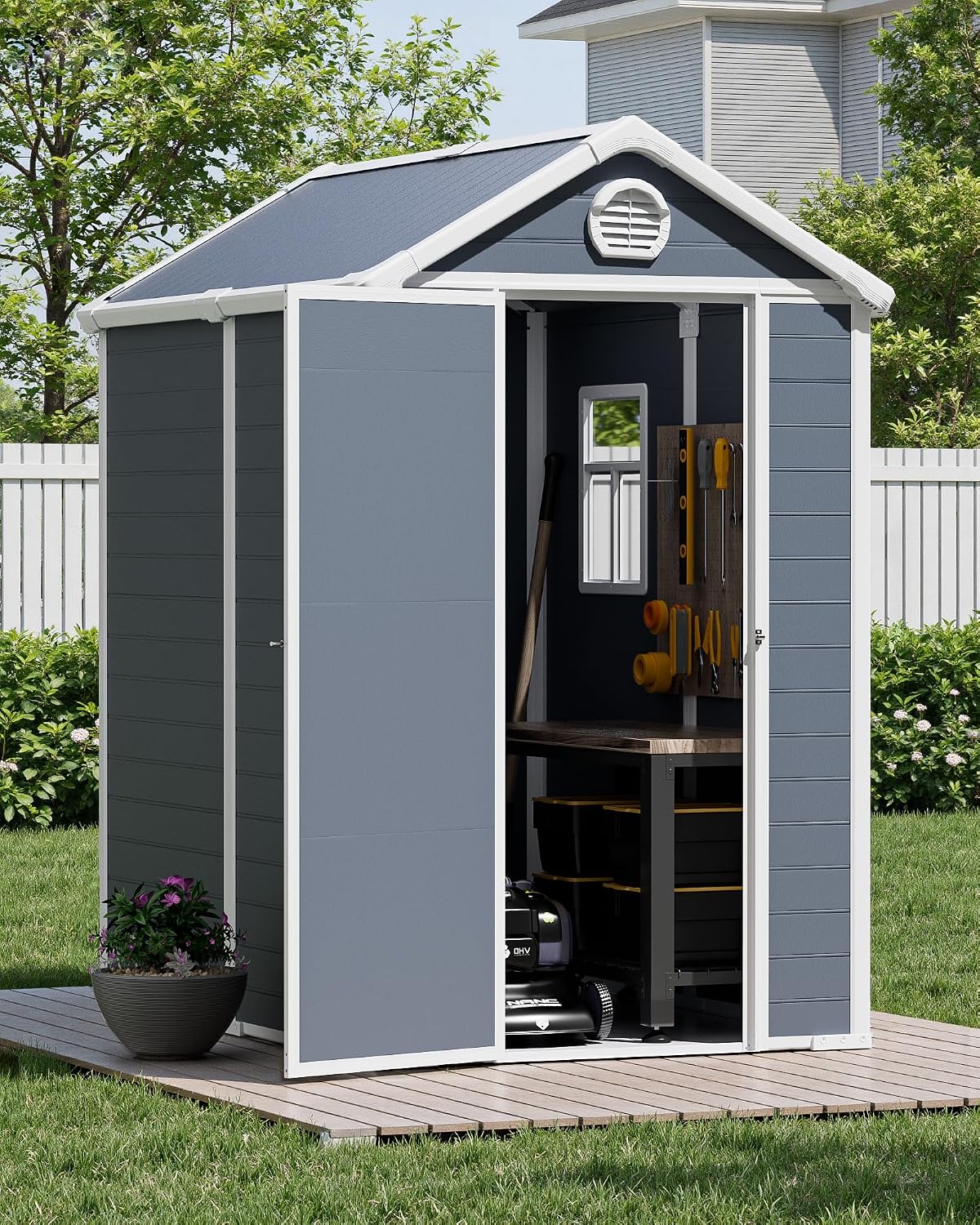 6x4.5 Resin Outdoor Storage Shed with Enhanced Roof Runoff & Floor, Secure Hidden Screws Design, Durable Build for Deck, Pool Supplies, and Versatile Storage, Dark Grey
