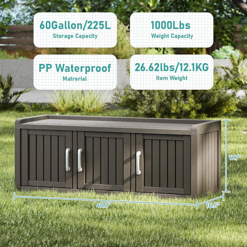 NUNU LAB Shoe Storage Cabinet, Waterproof Shoe Organizer with Adjustable Shelves, UV-Resistant Entryway Shoe Cabinet Bench with 3 Barn Doors for Indoor Outdoor, Foyer, Hallway, Living Room,Grey