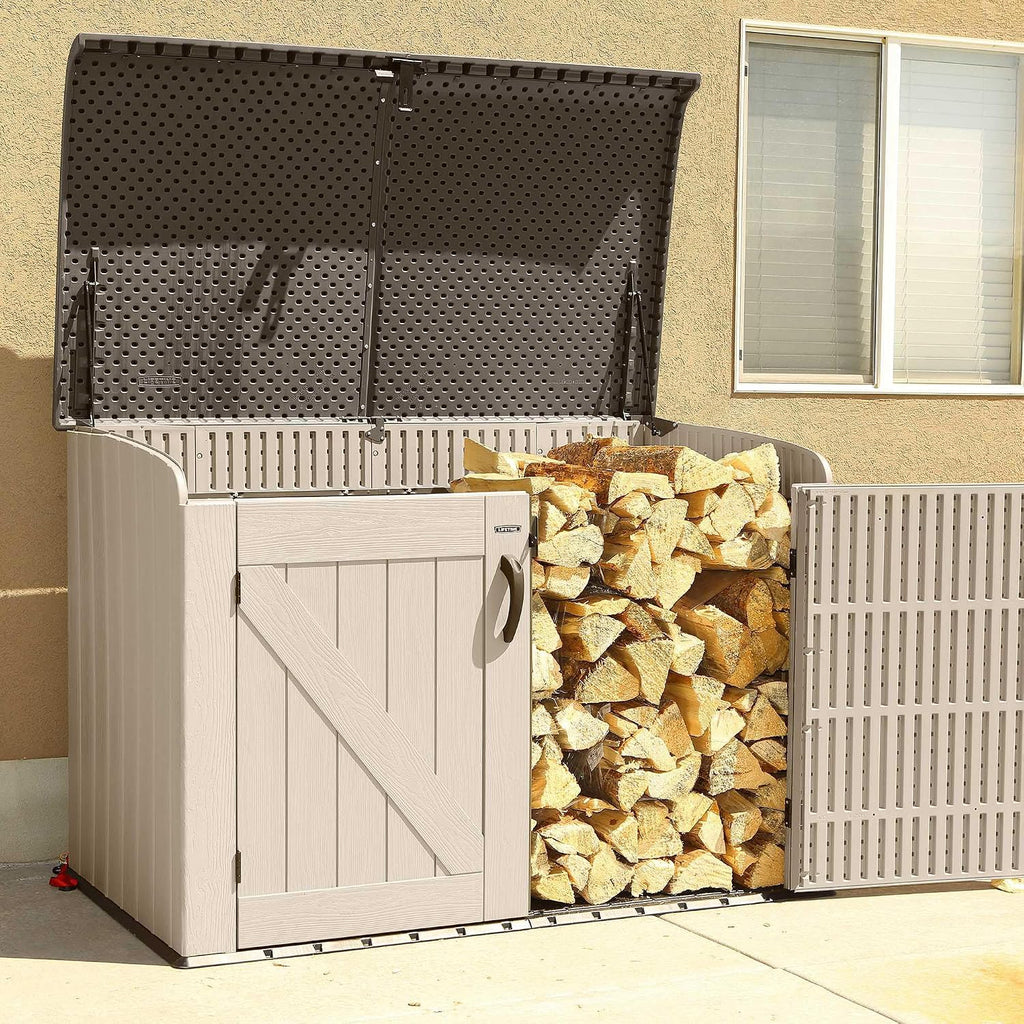 LIFETIME Large Horizontal Outdoor Deck Storage Box, Lockable Spring-Hinge Lid, 561 Gallon Capacity