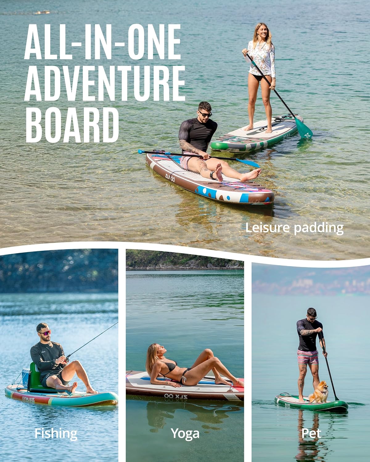 ZLX Inflatable Stand Up Paddle Board, 10'6' SUP Non-Slip Stable Deck Pad, Unique Center Fin, Premium Accessories, Paddleboard for Adults, Beginners, All Skill Levels