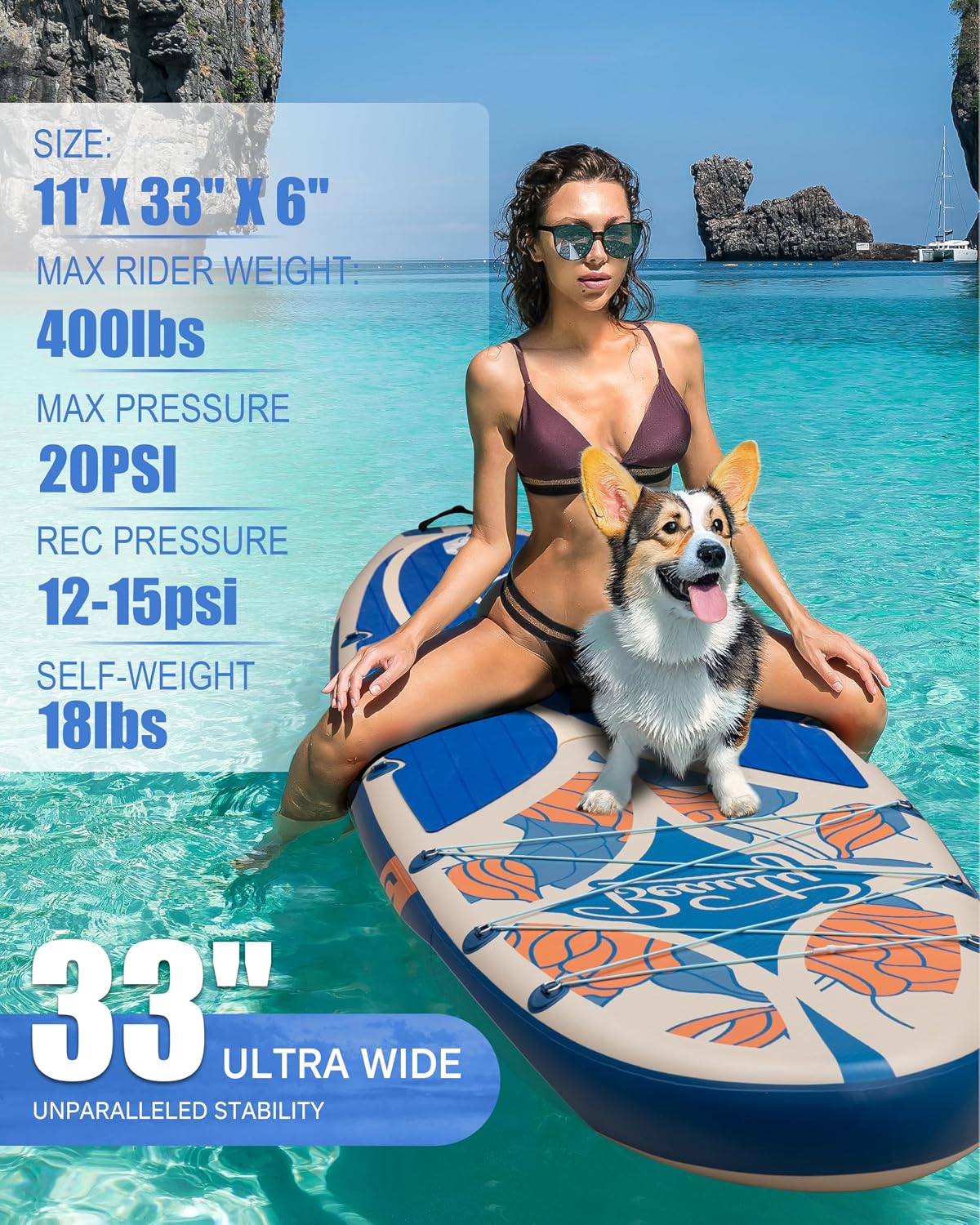 Inflatable Stand Up Paddle Board with SUP Accessories, 11'*33' Inflatable Paddle Boards for Adults & Youth of All Skill Levels