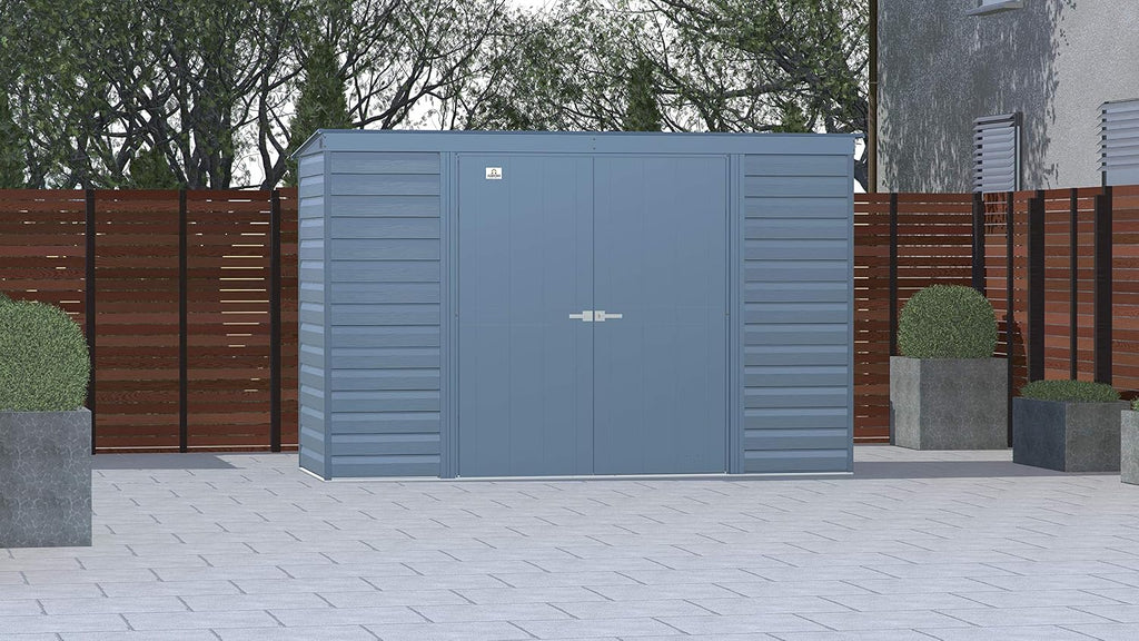 Arrow Select 10' x 4' Outdoor Lockable Steel Storage Shed Building, Blue Grey