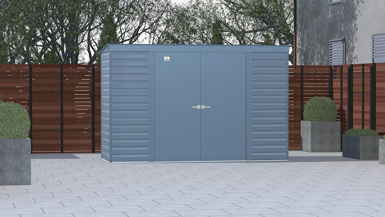 Arrow Select 10' x 4' Outdoor Lockable Steel Storage Shed Building, Blue Grey