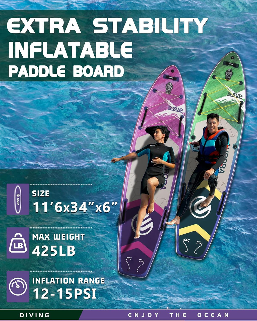ESUP 11'6 ×34/35' Super Wide Inflatable Paddle Board with SUP Accessories, Extra Stable Stand Up Paddleboards for 2+1 Persons/Family/Beginner/Yoga, w/Shoulder Strap All-Round Sup Board