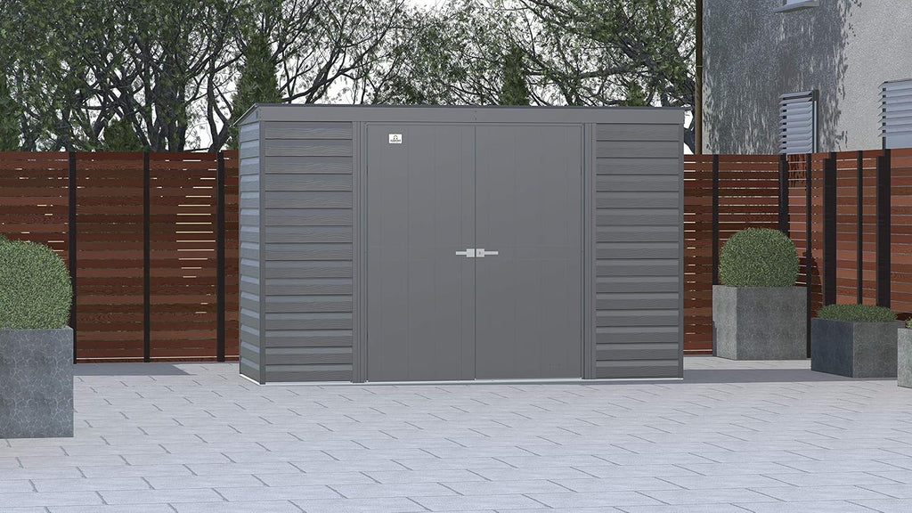 Arrow Select 10' x 4' Outdoor Lockable Steel Storage Shed Building, Charcoal