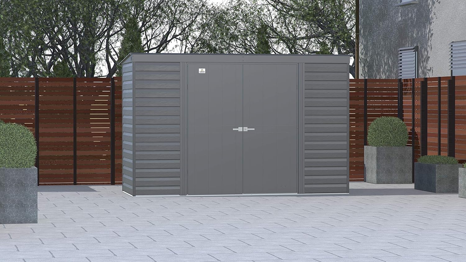 Arrow Select 10' x 4' Outdoor Lockable Steel Storage Shed Building, Charcoal