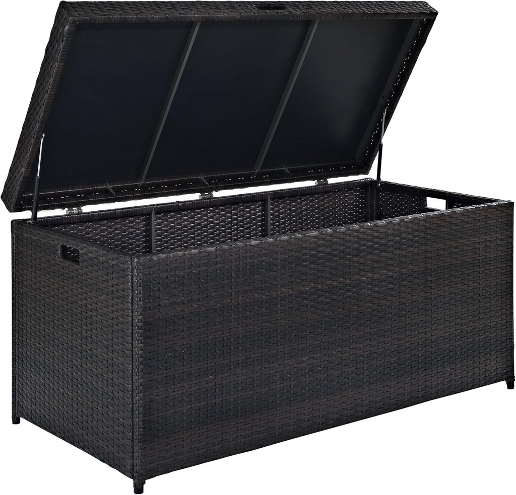 Crosley Furniture Palm Harbor Wicker Outdoor Storage Box for Patio Furniture Cushions and Pool Floats, Brown