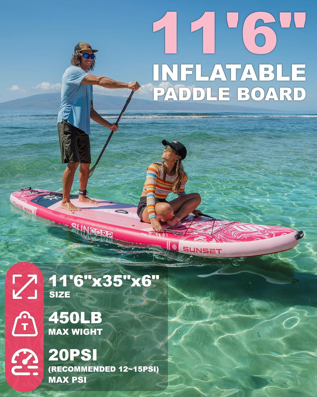 Suncorp 11.6'x35'' Inflatable Paddle Board, Extra Wide Stand-up Paddleboards, 450lbs Capacity, Inflatable SUP, Dual-Action Pump, 100L Backpack, 9 Plus Kits for Family, Fishing, Yoga&All Skill Levels