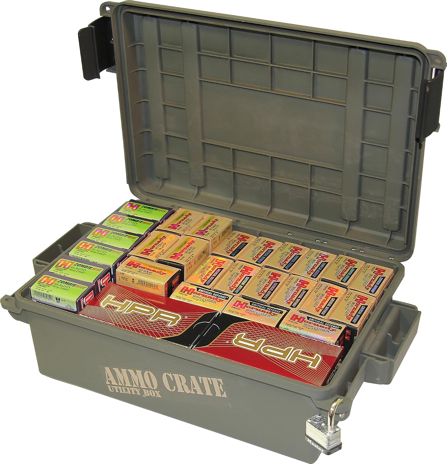MTM ACR4-18 Ammo Crate Utility Box-Carry up to 65lbs of gear-Stackable design,double padlock for security - Water-resistant O-ring seal - Army Green,(Pack of 4)