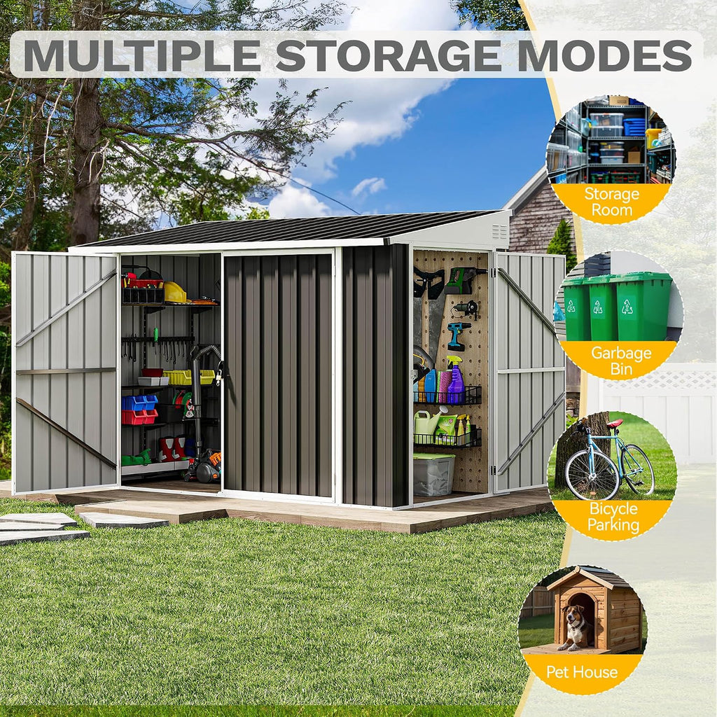 DWVO 7' x 4' Outdoor Storage Shed, Large Metal Tool Sheds, Heavy Duty Storage House with 3 Lockable Doors & Air Vent for Backyard Patio Lawn to Store Bikes, Tools, Lawnmowers, Dark Gray