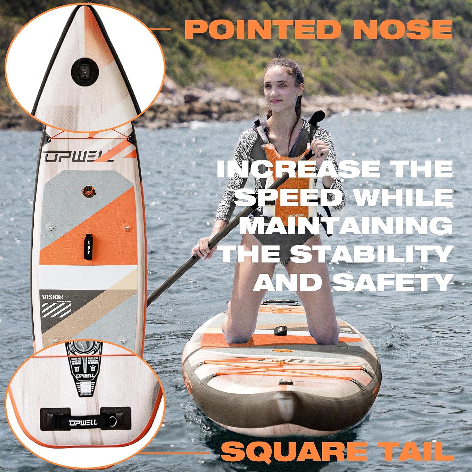 UPWELL 11'6'/11'2'/11'/10'8'/10'6'/10'2' Inflatable Stand Up Paddle Board with sup Accessories Including Backpack, Repairing Kits, Non-Slip Deck, Leash, 3 Fins, Paddle and Hand Pump