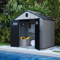 Domi 8x6Ft Resin Outdoor Storage Shed, Plastic Garden Shed with Carpet, Outside Weatherproof Storage Building for Tools, Bike, Lawn Mower, Patio, Backyard