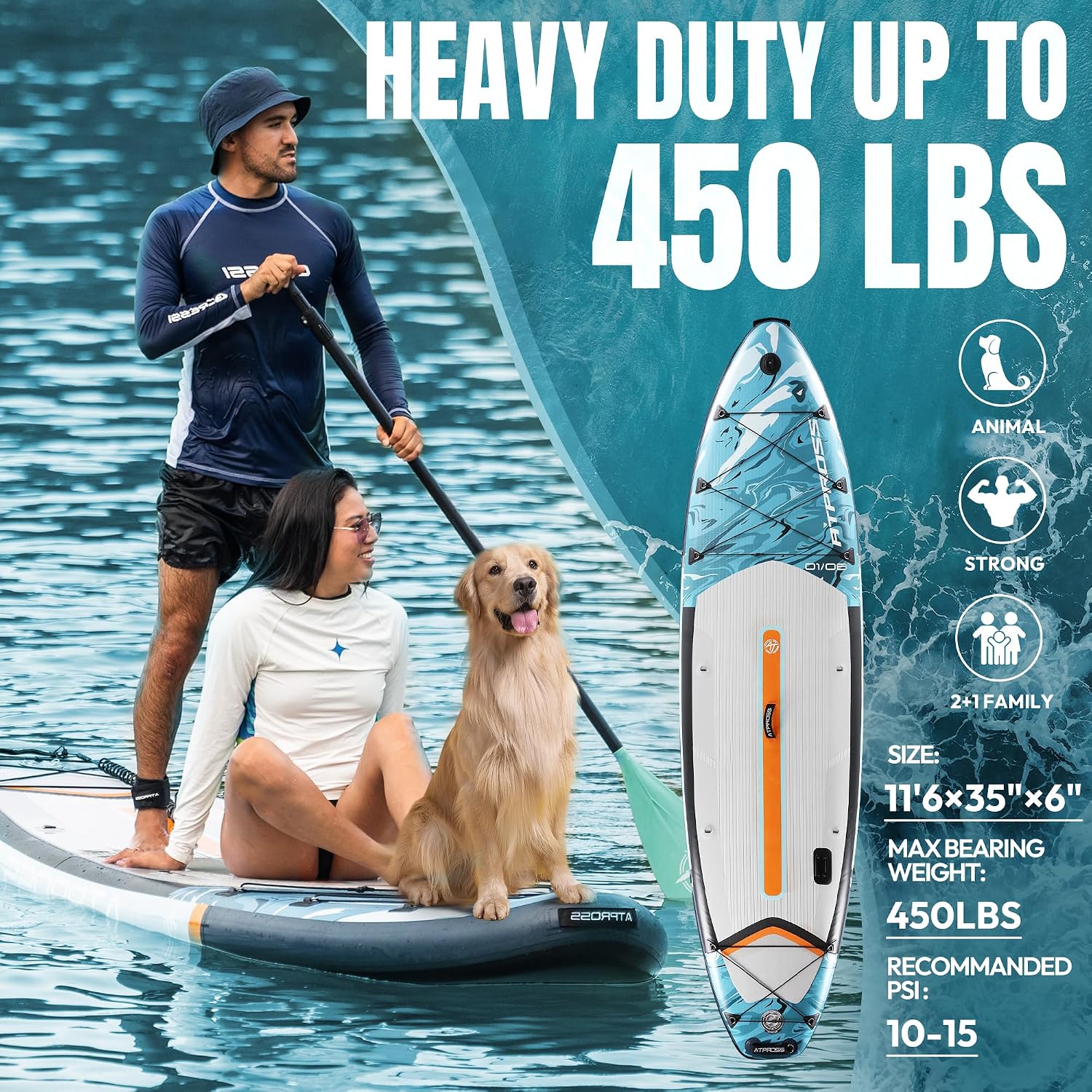 11'6'x35' Inflatable Paddle Board, 450lbs Extra Wide Stand Up Paddleboard for Adults with Premium SUP Accessories Kit & Backpack, Blow Up Kayak Non-Slip Stable Deck Boat for Yoga Fishing Surf