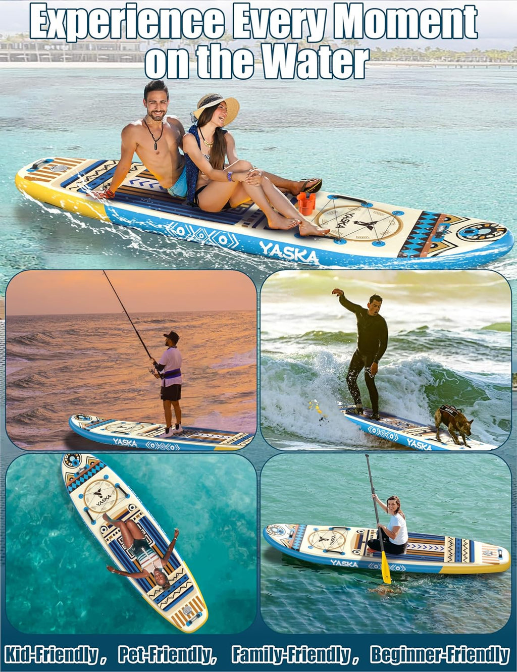 YASKA Inflatable Stand up Paddle Board 11ft with Premium SUP Accessories,Extra Wide Design Non-Slip Paddleboard for Beginner Adults Advenor Yoga Fishing