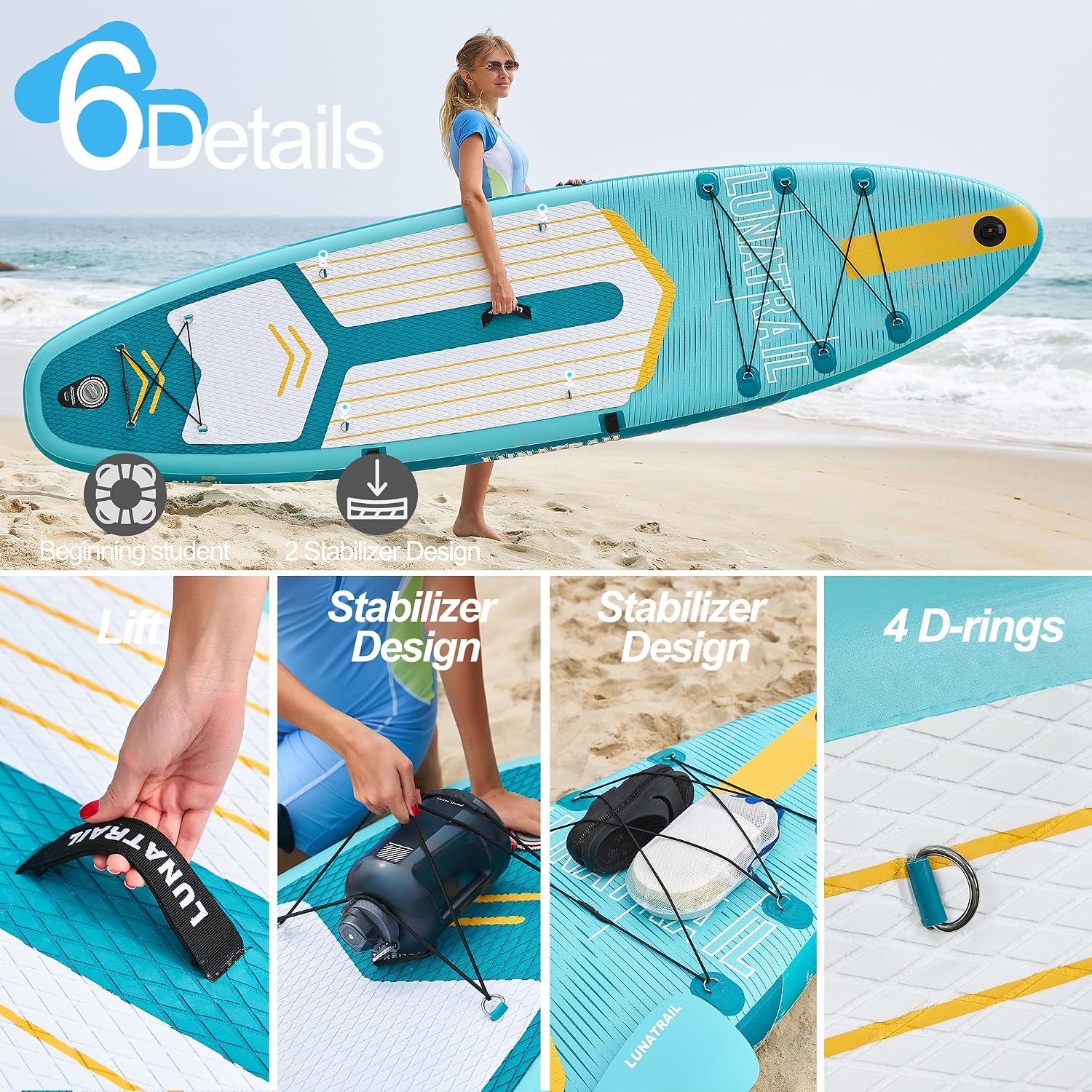 【11'×34'】 Extra Long/Extra Wide Premium Inflatable Stand Up Paddle Board (SUP) – Portable & Lightweight for Yoga, Surfing, Family Fun | Complete Kit with Paddle, Pump, Bag | Durable Design