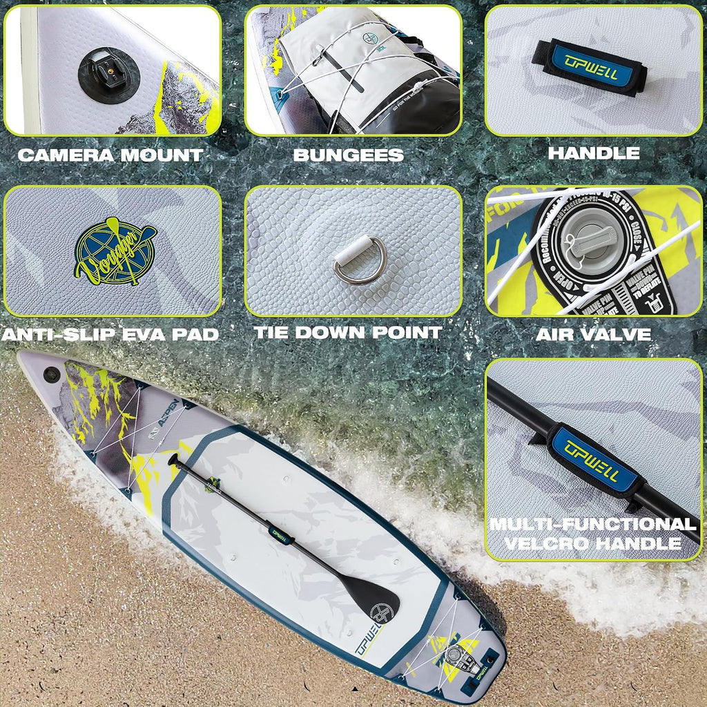 UPWELL 11'6'/11'2'/11'/10'8'/10'6'/10'2' Inflatable Stand Up Paddle Board with sup Accessories Including Backpack, Repairing Kits, Non-Slip Deck, Leash, 3 Fins, Paddle and Hand Pump